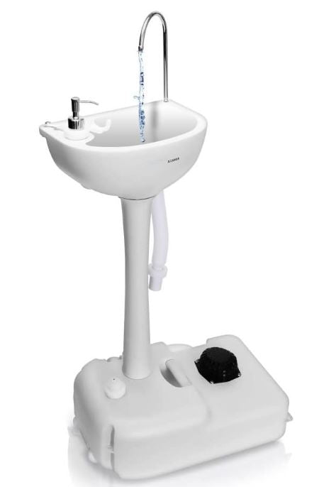 Outdoor Sink w/ Towel Holder & Soap Dispenser - 19L Water Capacity Hand Wash Basin Stand w/ Rolling Wheels