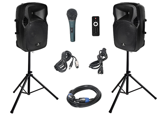 12-Inch 1000 Watts 2-Way Powered PA Speaker System Combo Set with Bluetooth/USB Drive Read Function/SD Card Reader/FM Radio/Remote Control